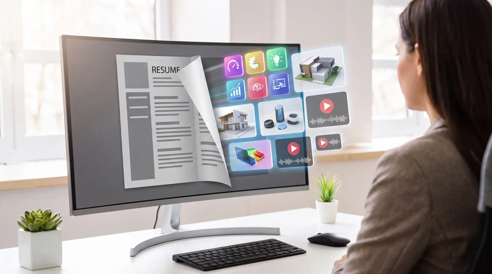 A flat PDF opening into a rich digital career portfolio