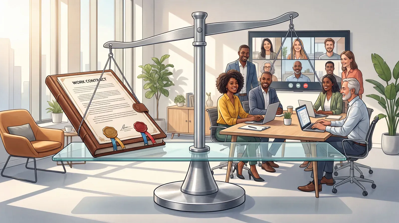 Balança visual entre proteção laboral e flexibilidade organizacional