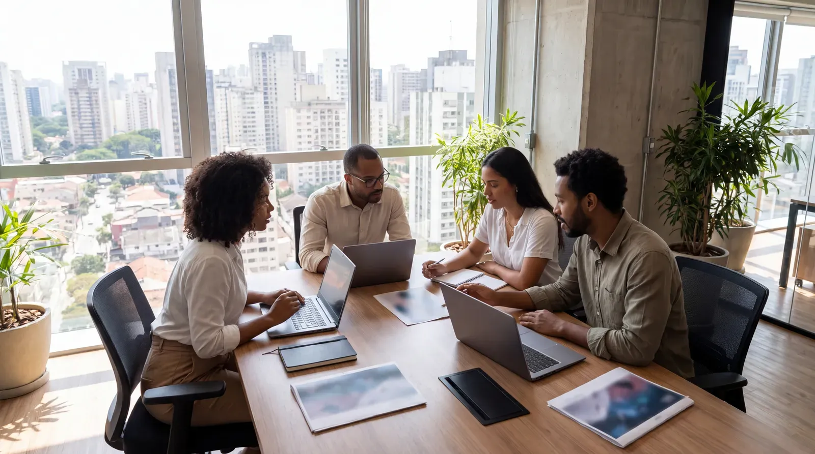 Equipa de recrutamento compara exemplos de trabalho com critérios comuns