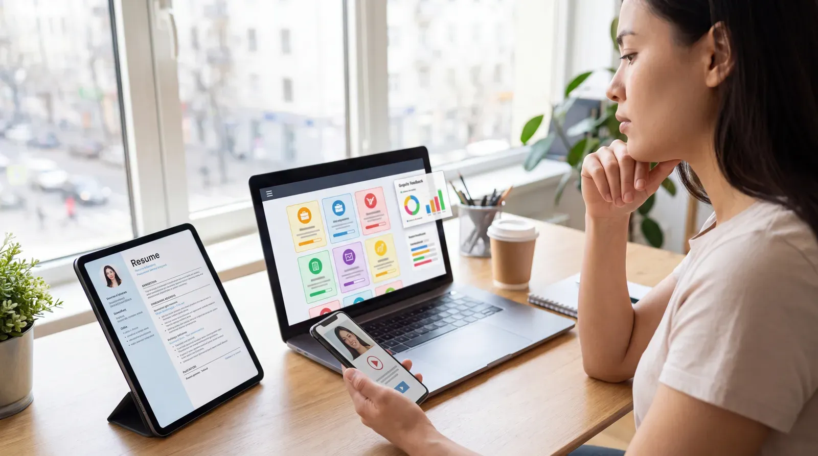 Job seeker comparing resume builders and job-search workspaces