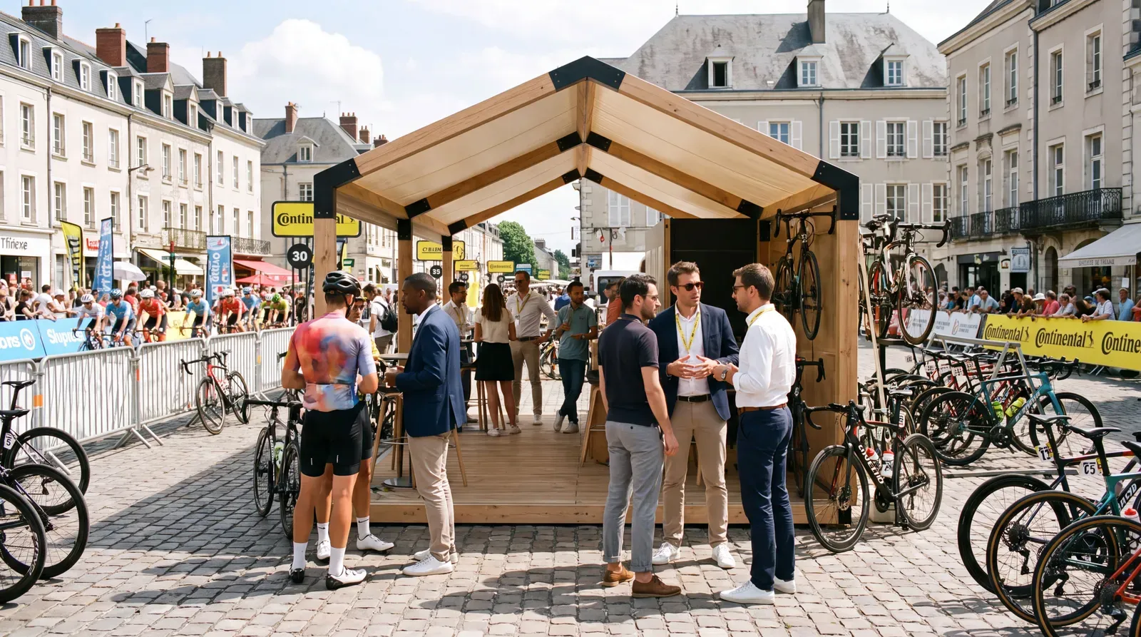 Stand de recrutement mobile dans une ville étape du Tour