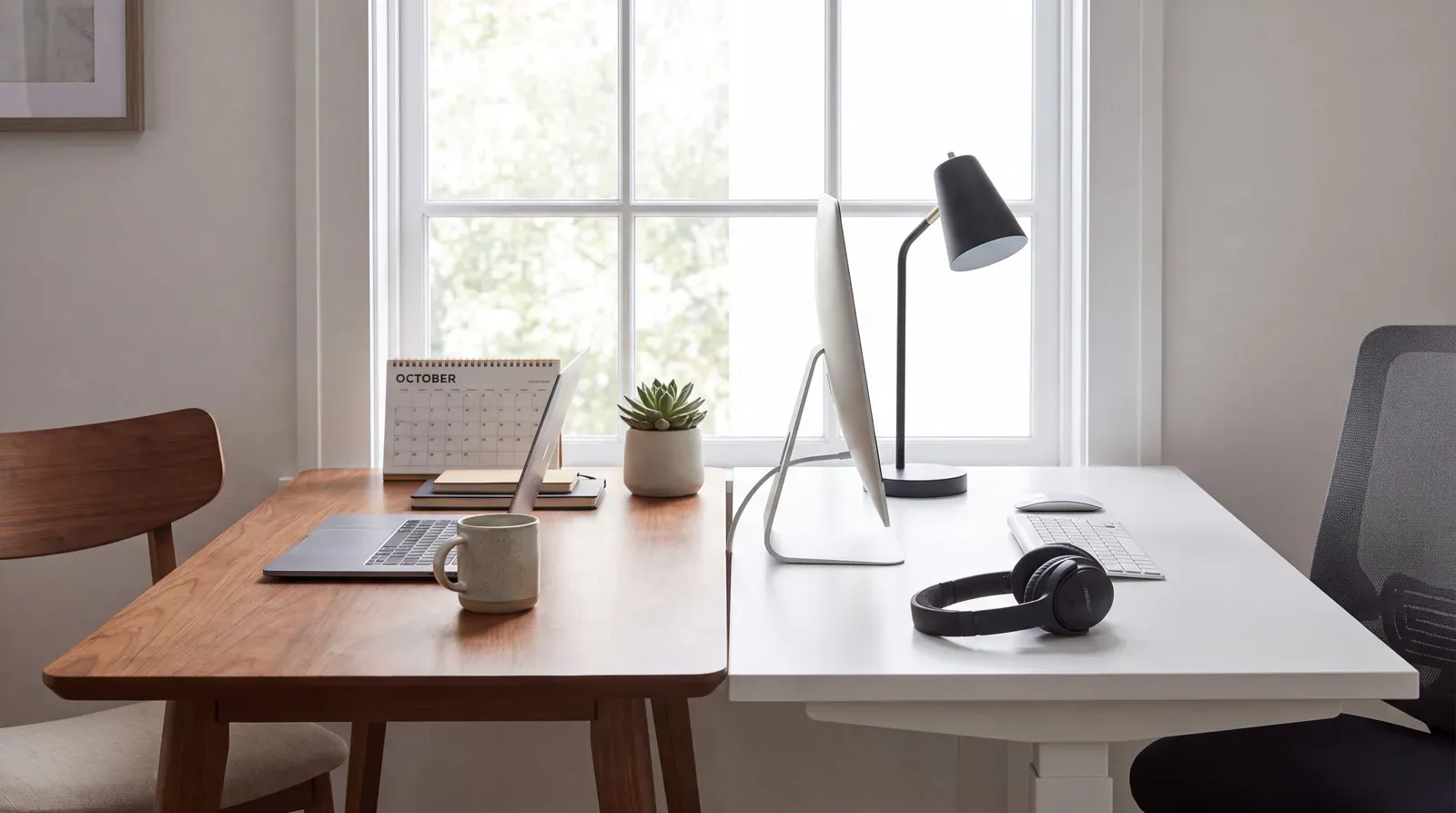 Mesa de trabalho híbrido entre casa e escritório