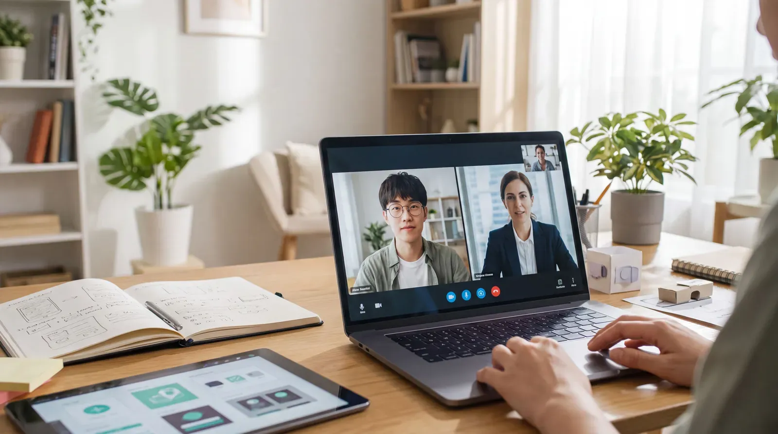 Candidato jovem em entrevista digital com exemplos de projetos