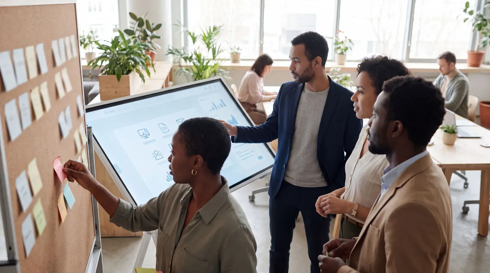 Hiring team mapping candidate skills on a digital dashboard
