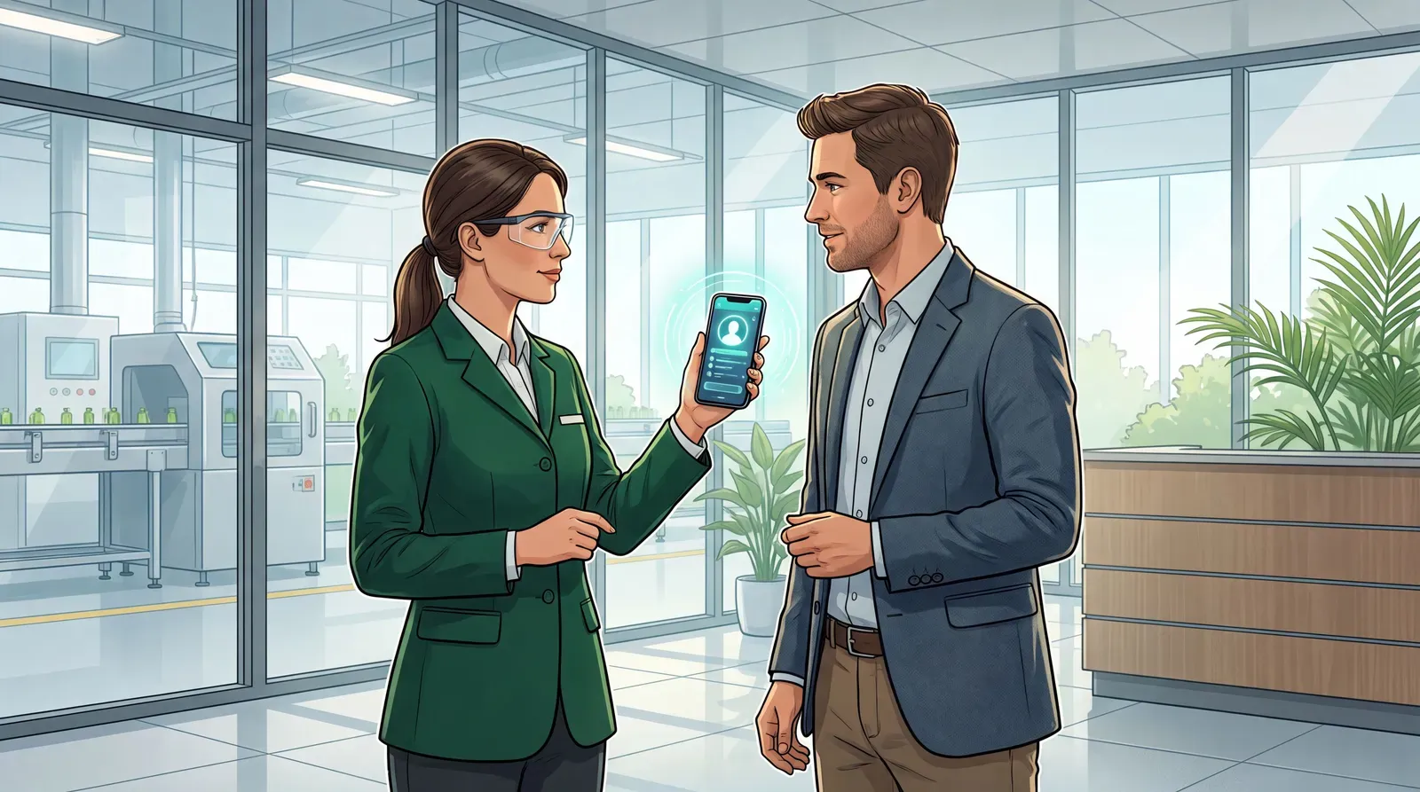 Candidate agroalimentaire présentant un CV virtuel sur smartphone