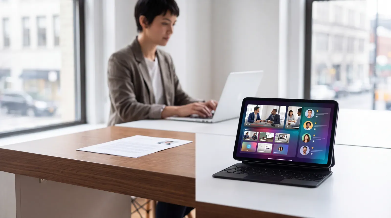 Professional comparing a paper resume with a richer digital career profile