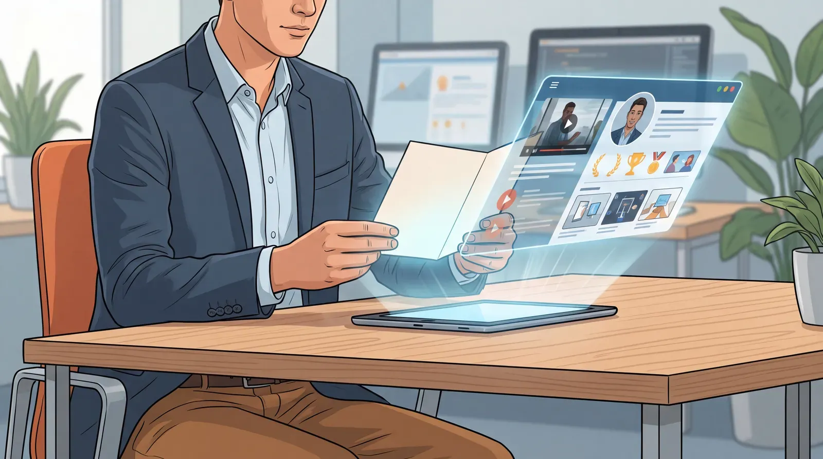 Profesional transforma un CV de papel en un perfil digital con logros y video