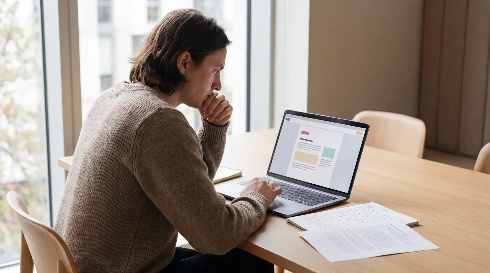 Job seeker reviewing resume feedback alongside a job description