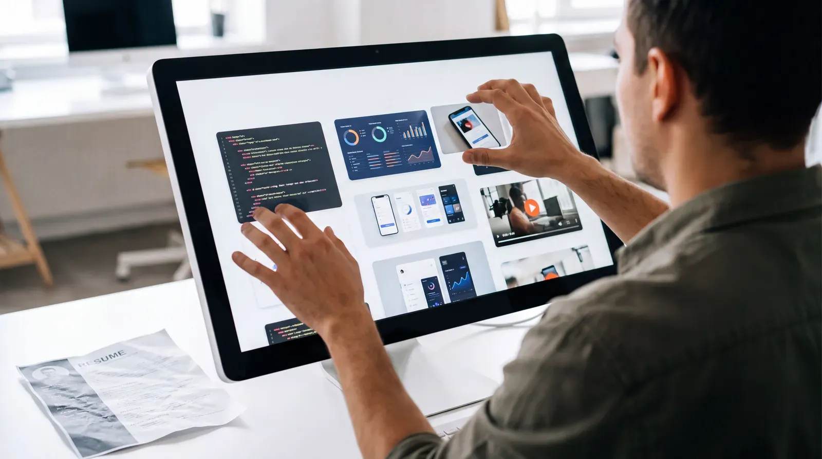 Profesional creando un portafolio digital con proyectos y pruebas de trabajo
