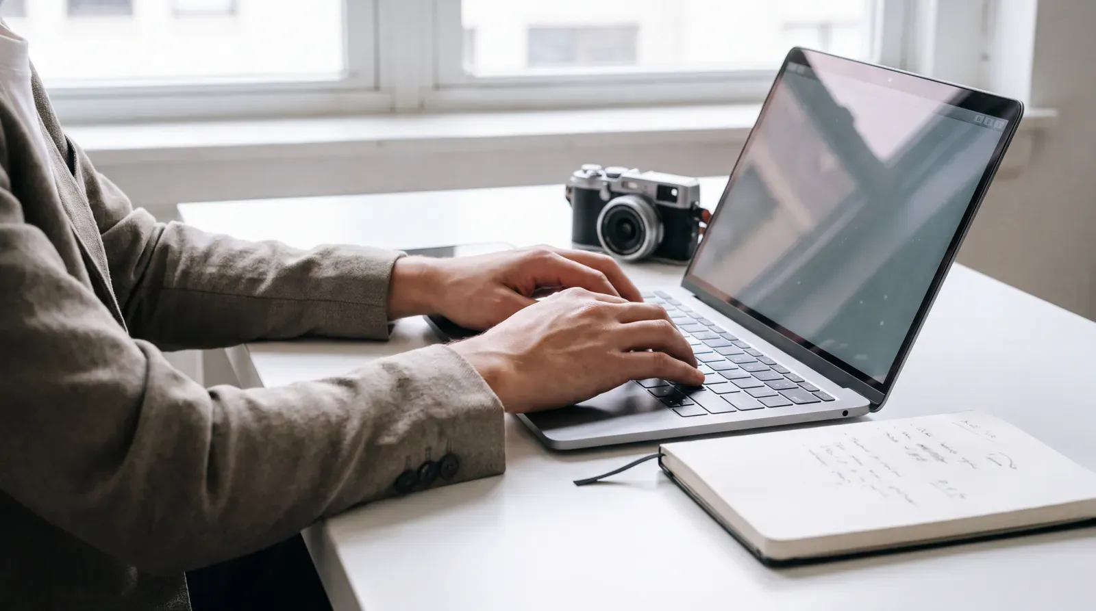 Préparation d’un profil professionnel et d’une courte présentation vidéo à un bureau.