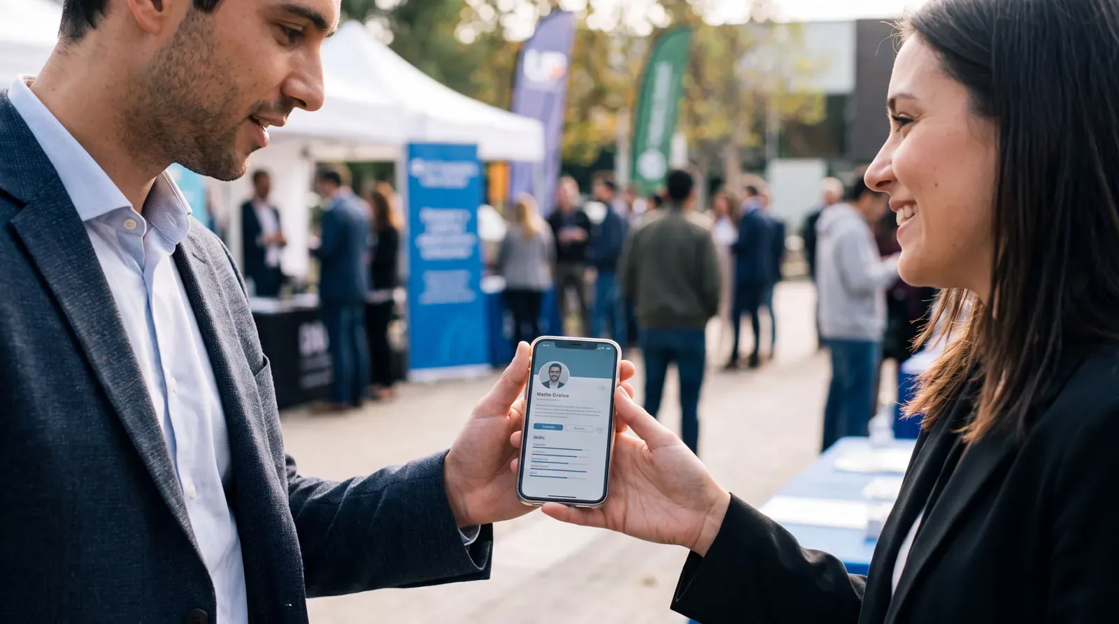 Candidat partageant son CV virtuel sur smartphone