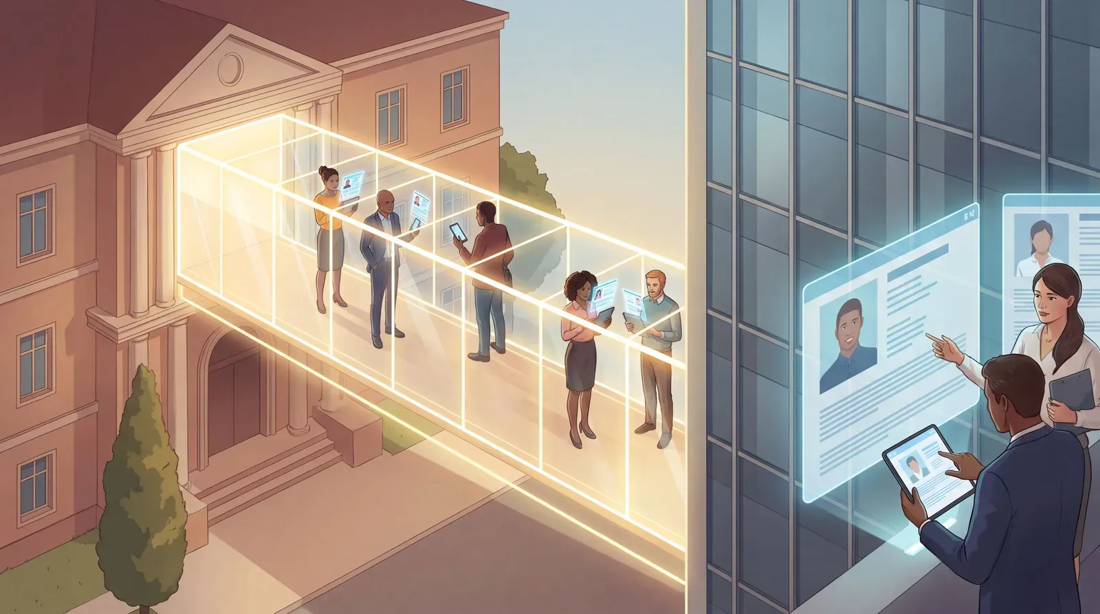 Candidats passant de la formation à l’entreprise avec profils numériques