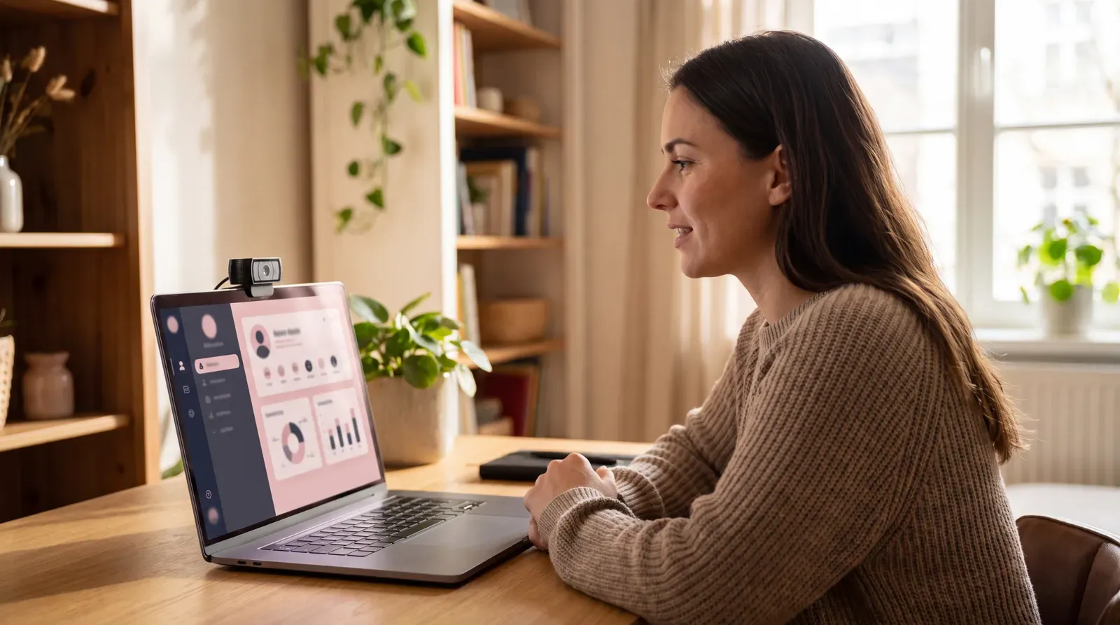 Job seeker recording an introduction beside a structured virtual CV