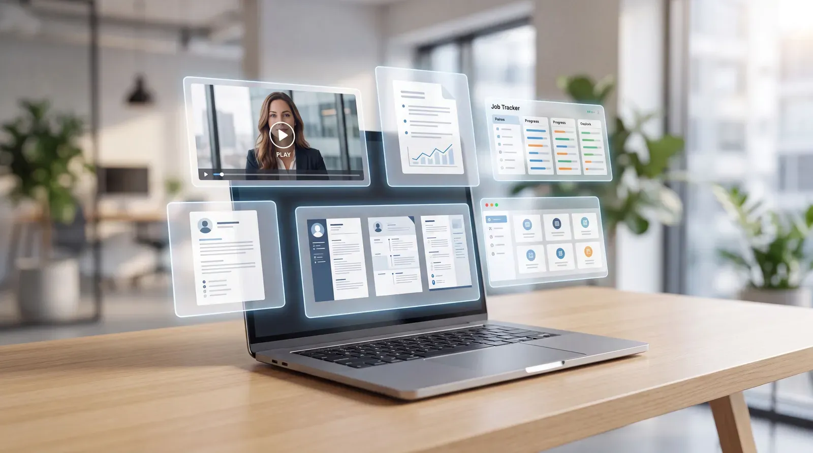 Comparison of AI resume builder tools on a laptop