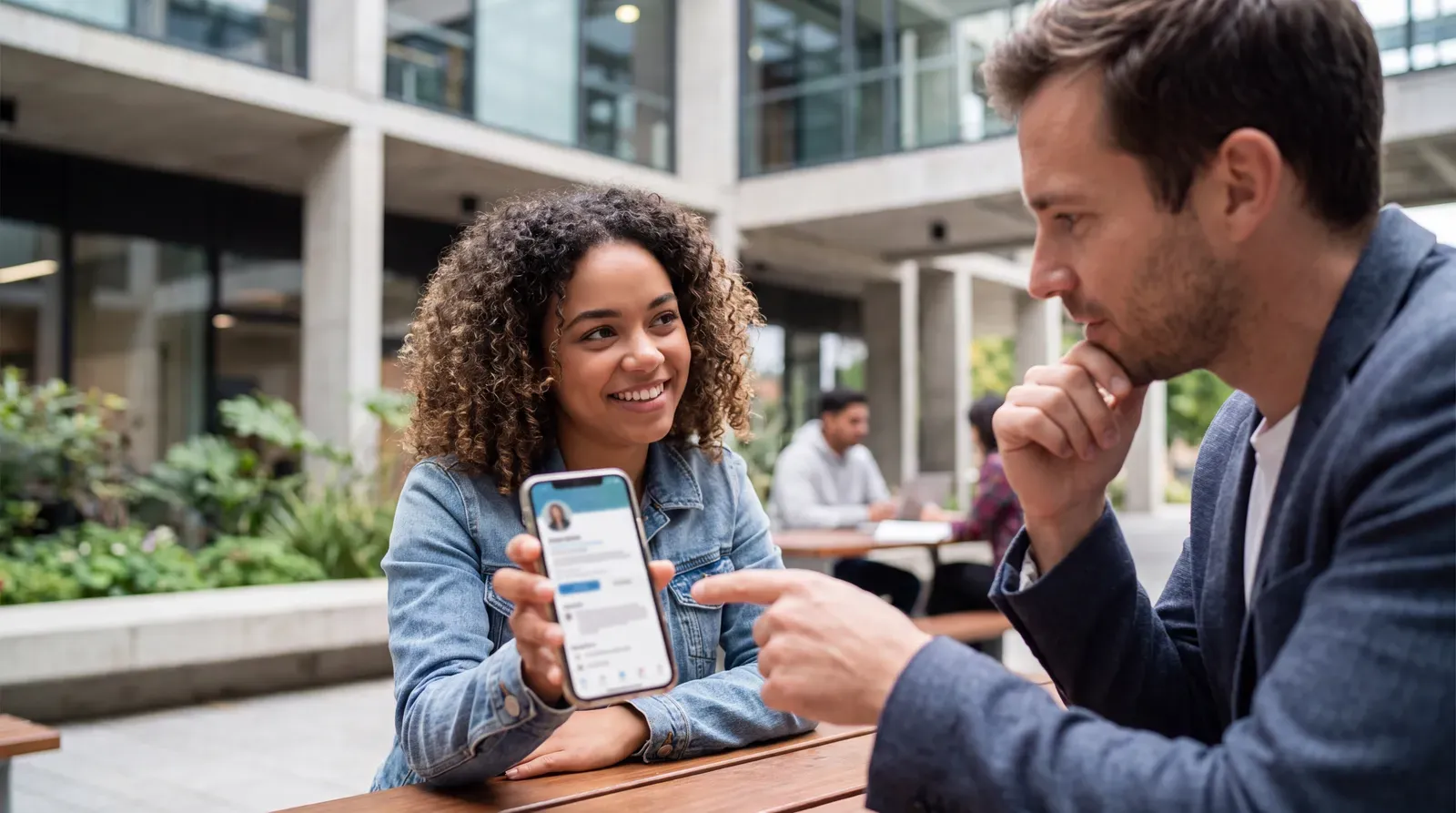 Student sharing a digital career profile with a recruiter