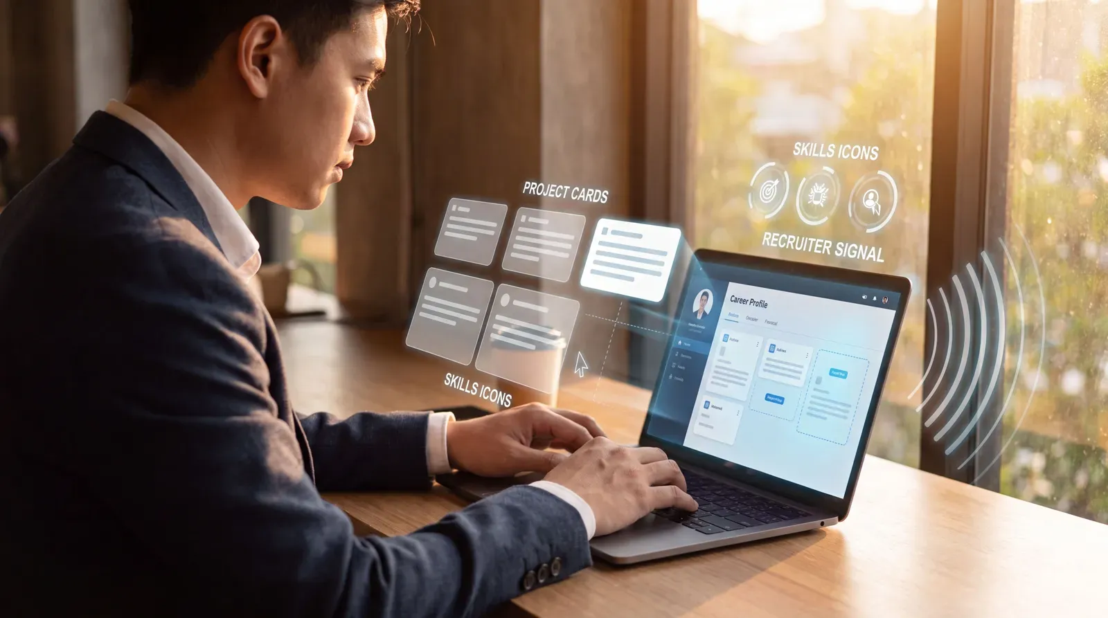 Job seeker creating an interactive digital career profile