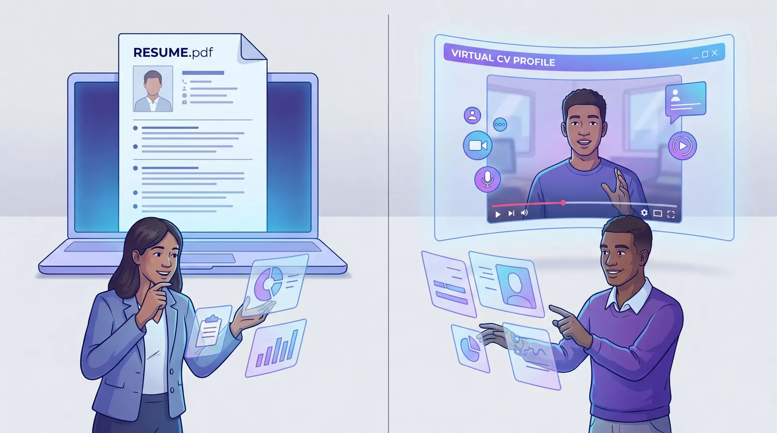 Recruiter comparing Enhancv alternatives and a video-first virtual CV profile