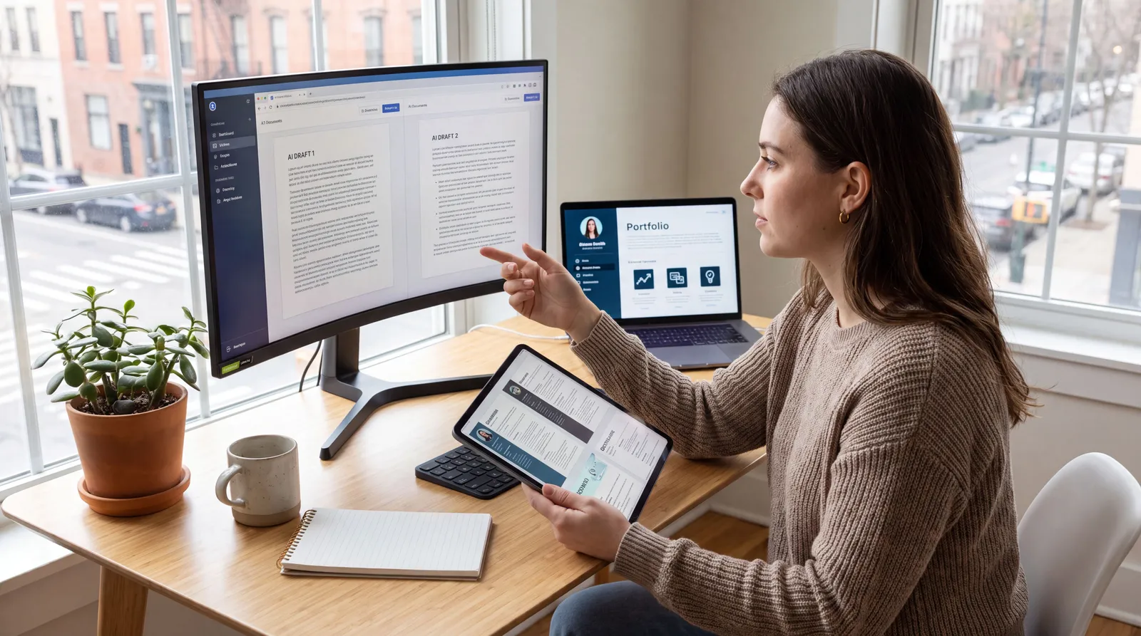 Job seeker comparing AI cover letter and virtual CV tools