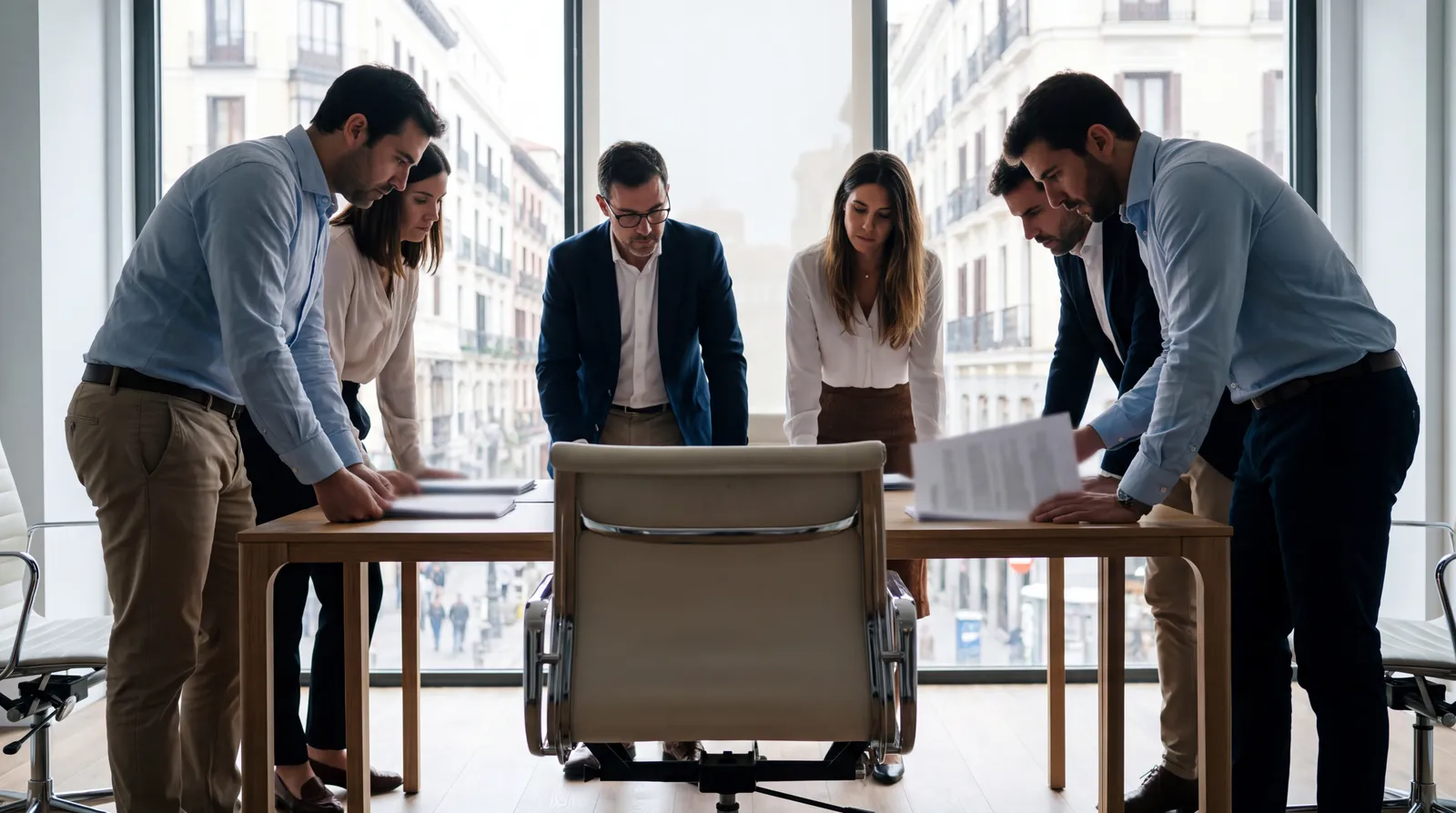 Equipo de recursos humanos revisando las evidencias de una decisión de contratación.