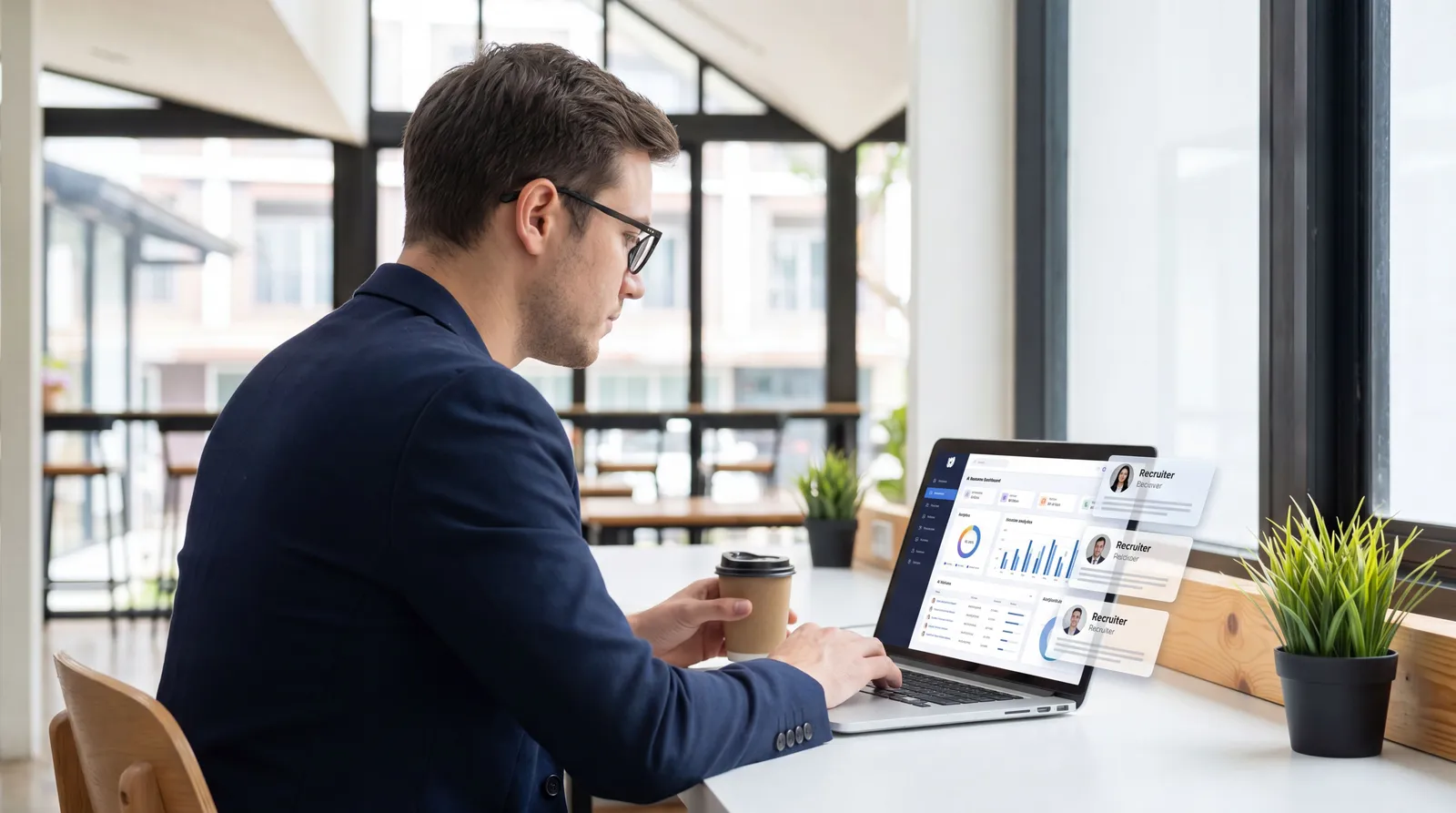 Job seeker using an AI resume builder on a laptop