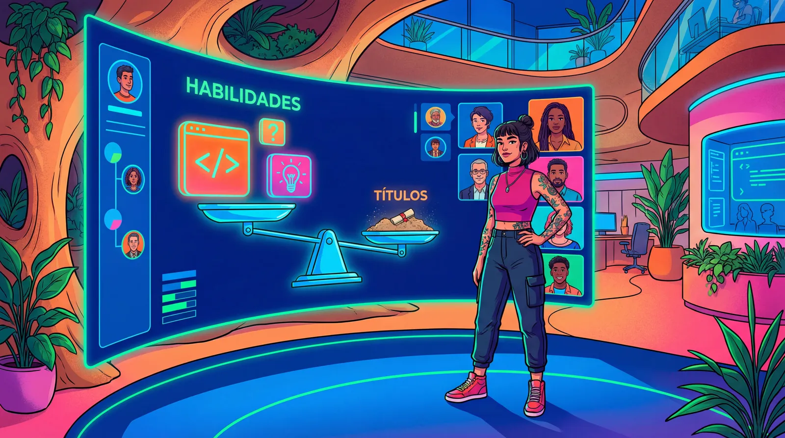 Candidata destacando habilidades frente a un proceso de selección digital moderno