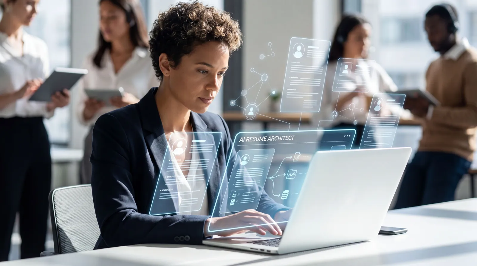 Professional using an AI resume builder to create a virtual CV for a faster 2026 job search