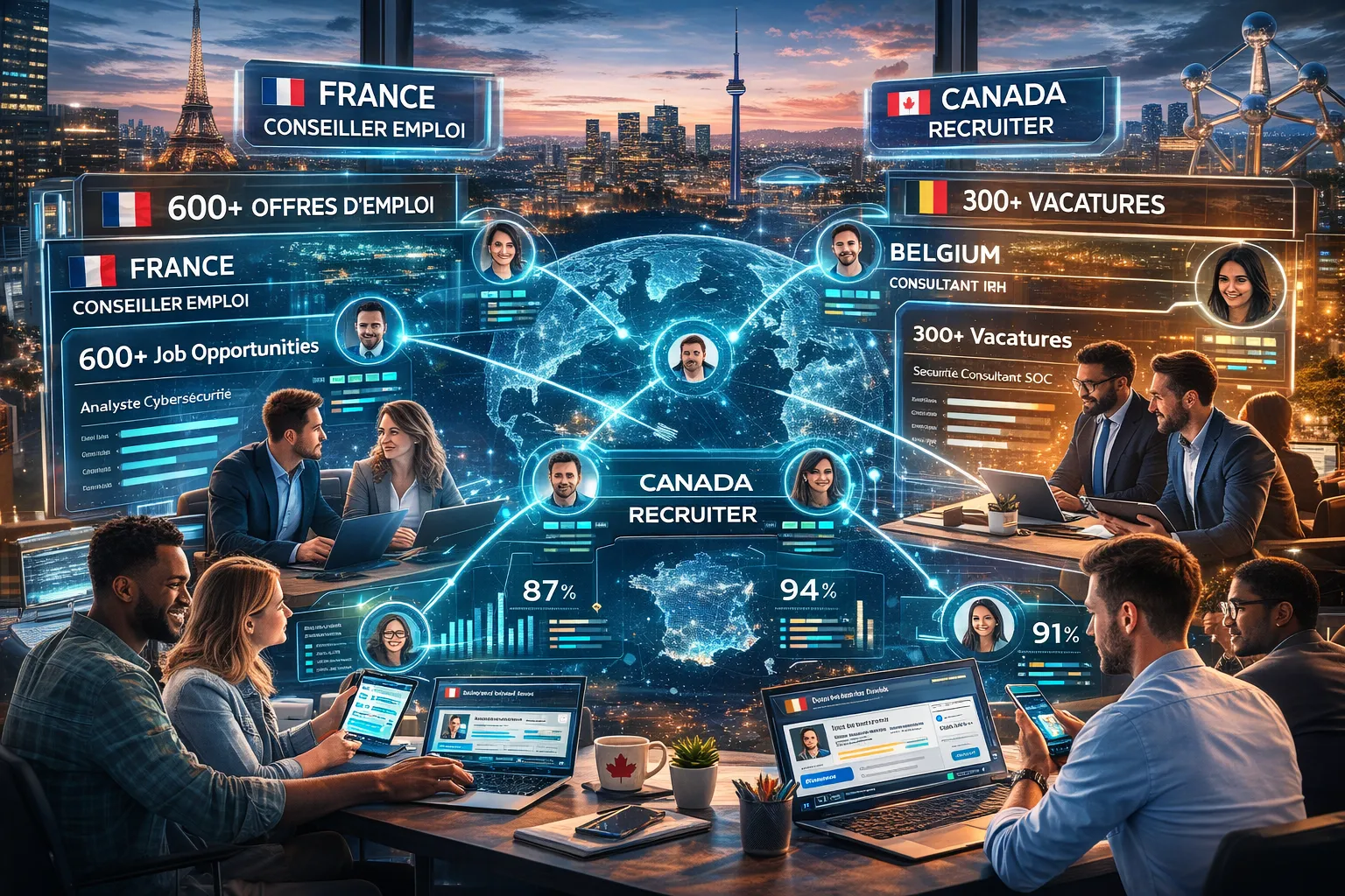 Illustration d’un recrutement plus intelligent reliant candidats, recruteurs et services d’emploi
