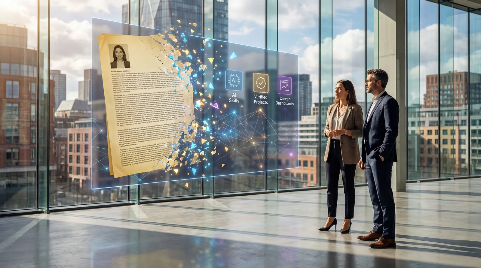 Job seeker and recruiter moving from paper resumes to an AI-ready digital skills profile