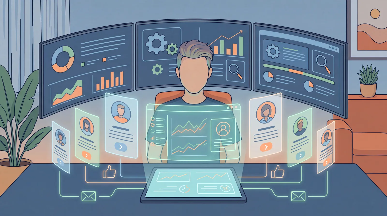 Job seeker comparing AI resume builder tools on a modern hiring dashboard