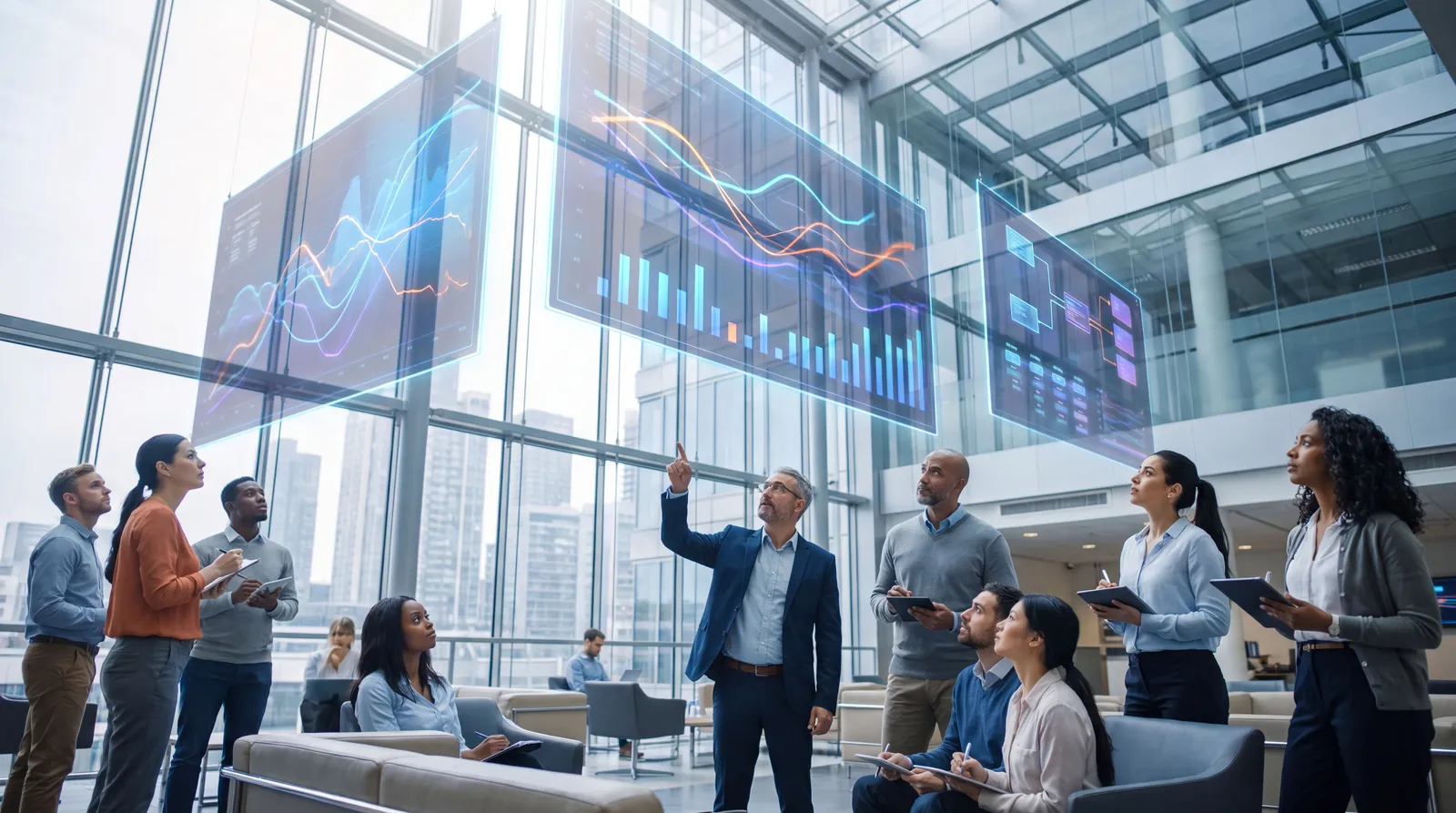 Recruiters and job seekers reviewing market signals on digital screens