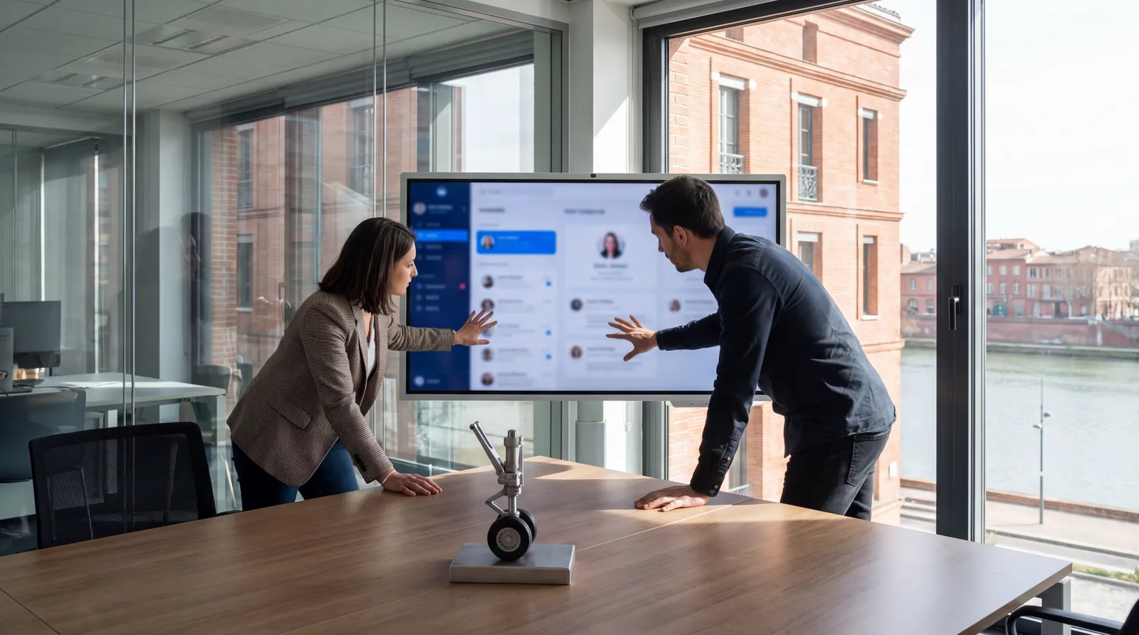Une équipe recrutement examine des profils techniques dans un bureau à Toulouse.