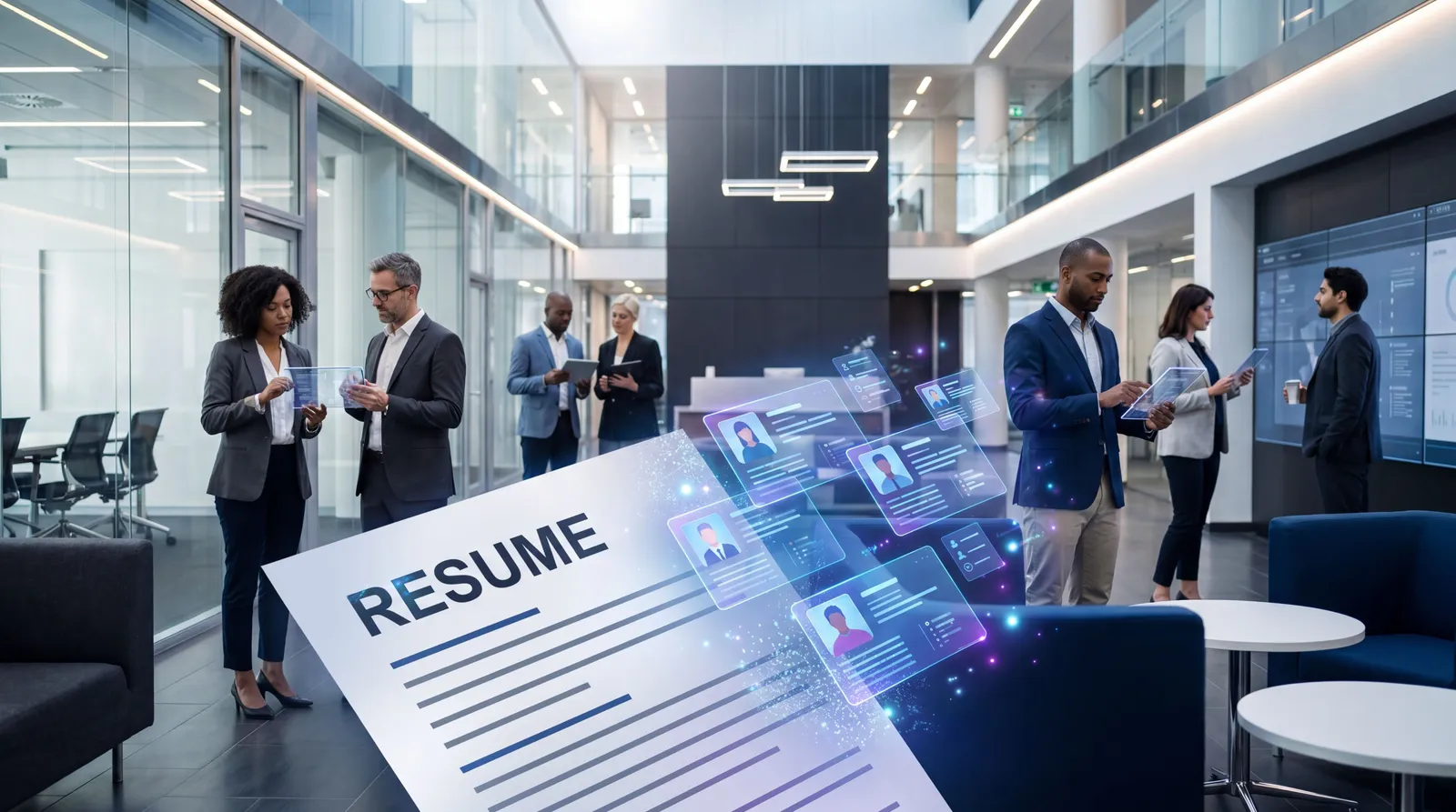Paper resume transforming into digital hiring profile in a modern workplace
