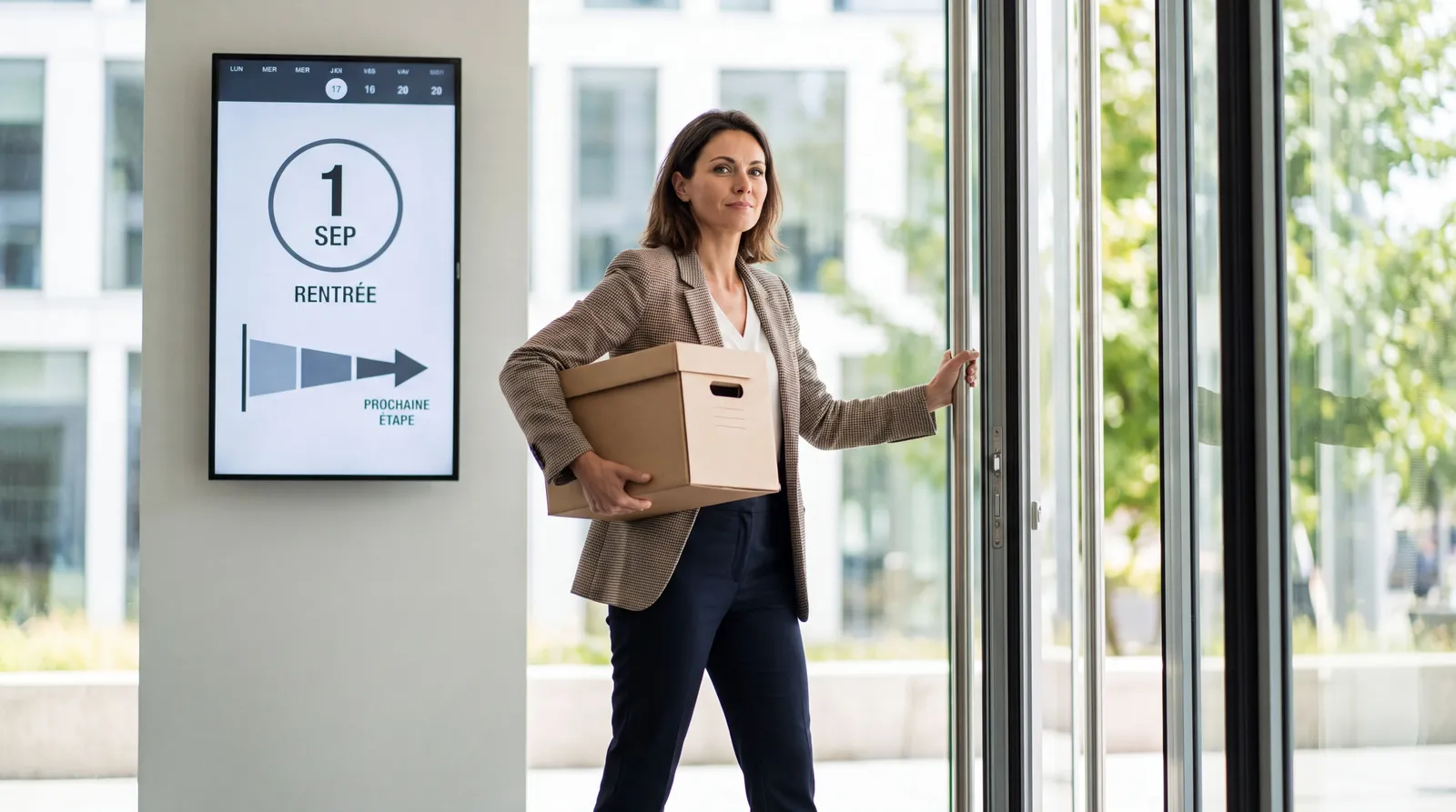 Salariée quittant son emploi face à un calendrier du 1er septembre