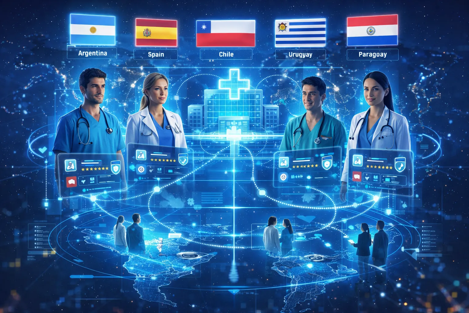 Profesionales de salud conectados a un sistema digital de reclutamiento internacional