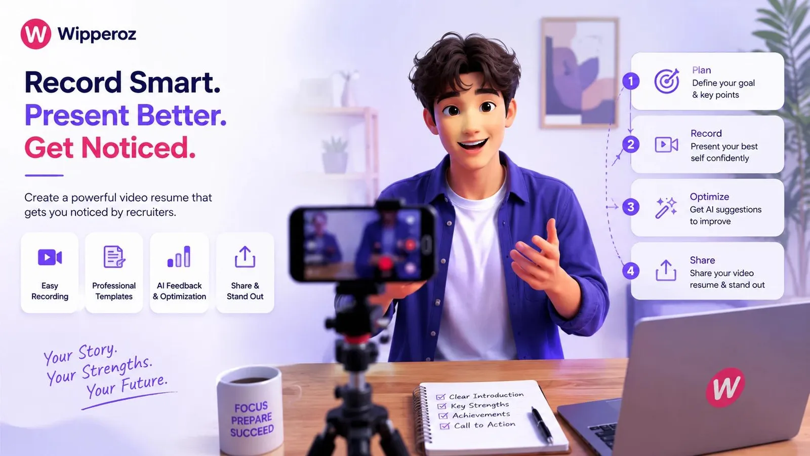 Featured image where we talk about how to make a video resume in 2026 using Wipperoz, the user can record smart, present better and get noticed.