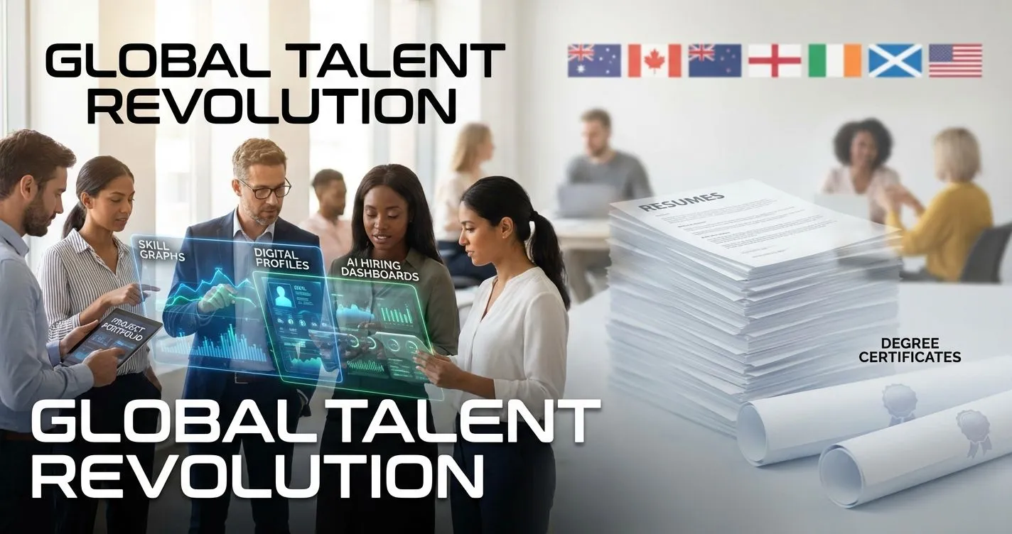 Recruiters reviewing digital skill profiles instead of paper resumes and degree certificates