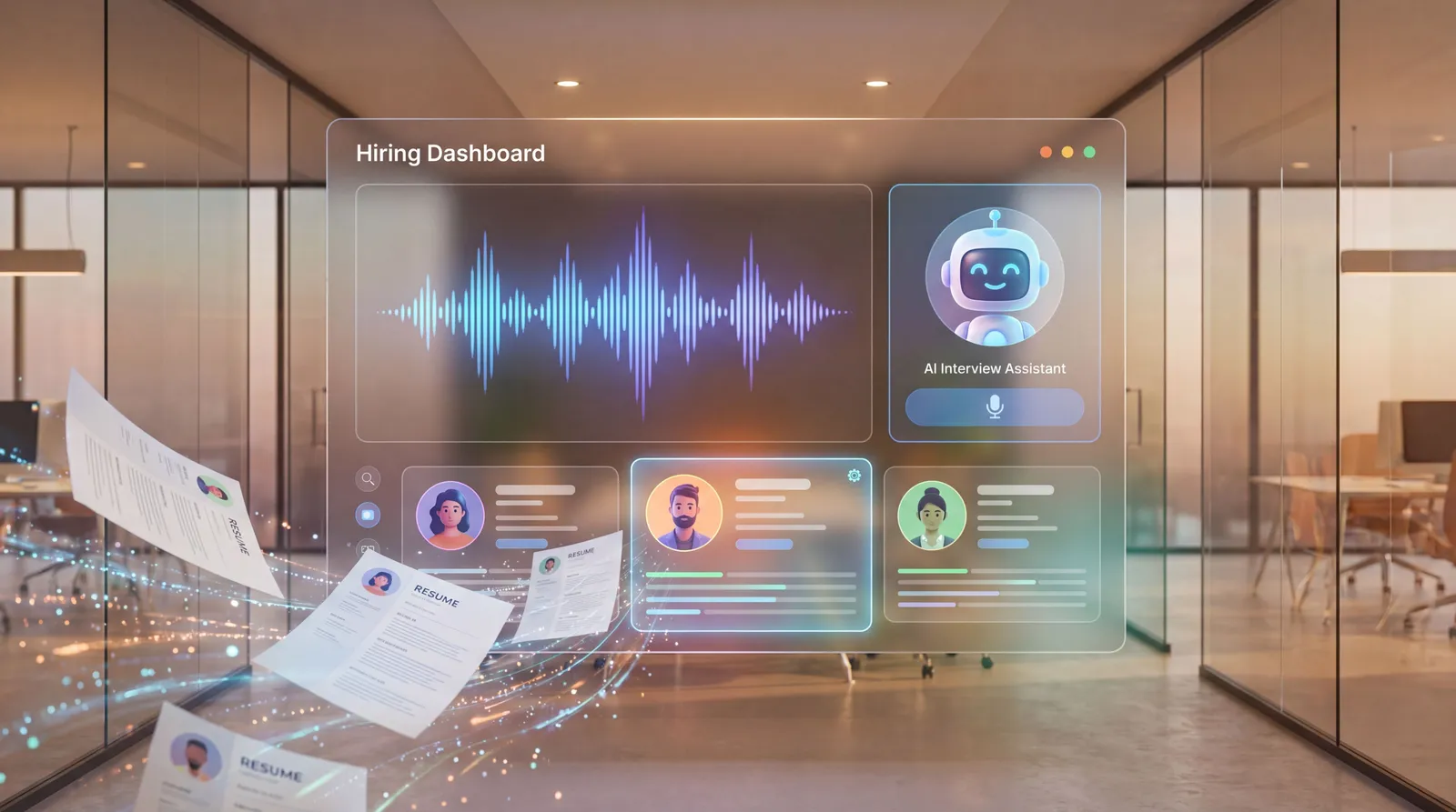 Voice AI hiring dashboard replacing traditional resumes with candidate signal data