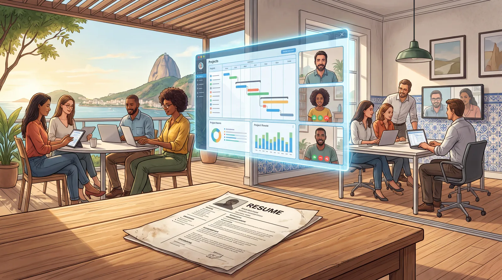 Profissionais ligados digitalmente num mercado de trabalho flexível