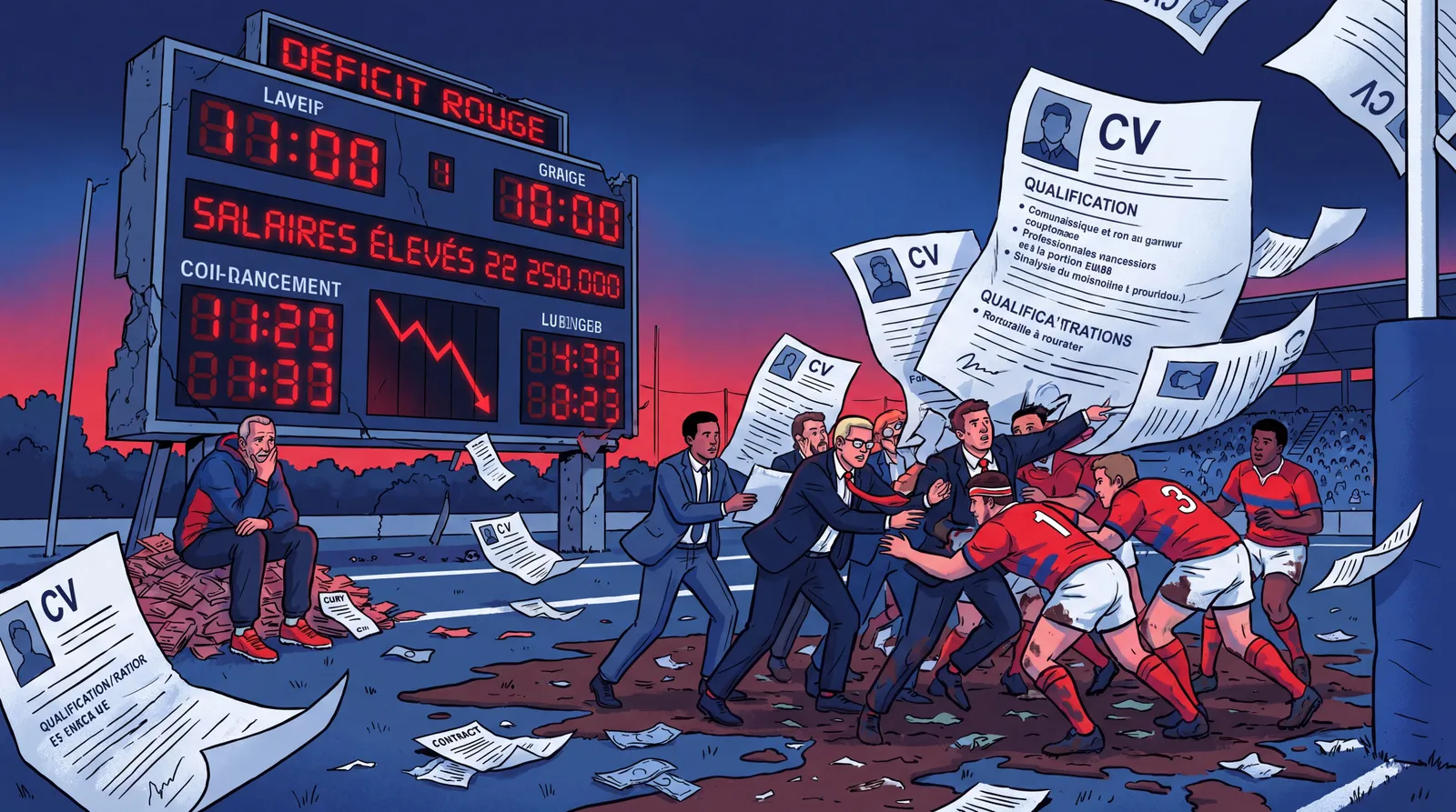 Illustration d’un club de rugby en déficit servant de métaphore au marché de l’emploi