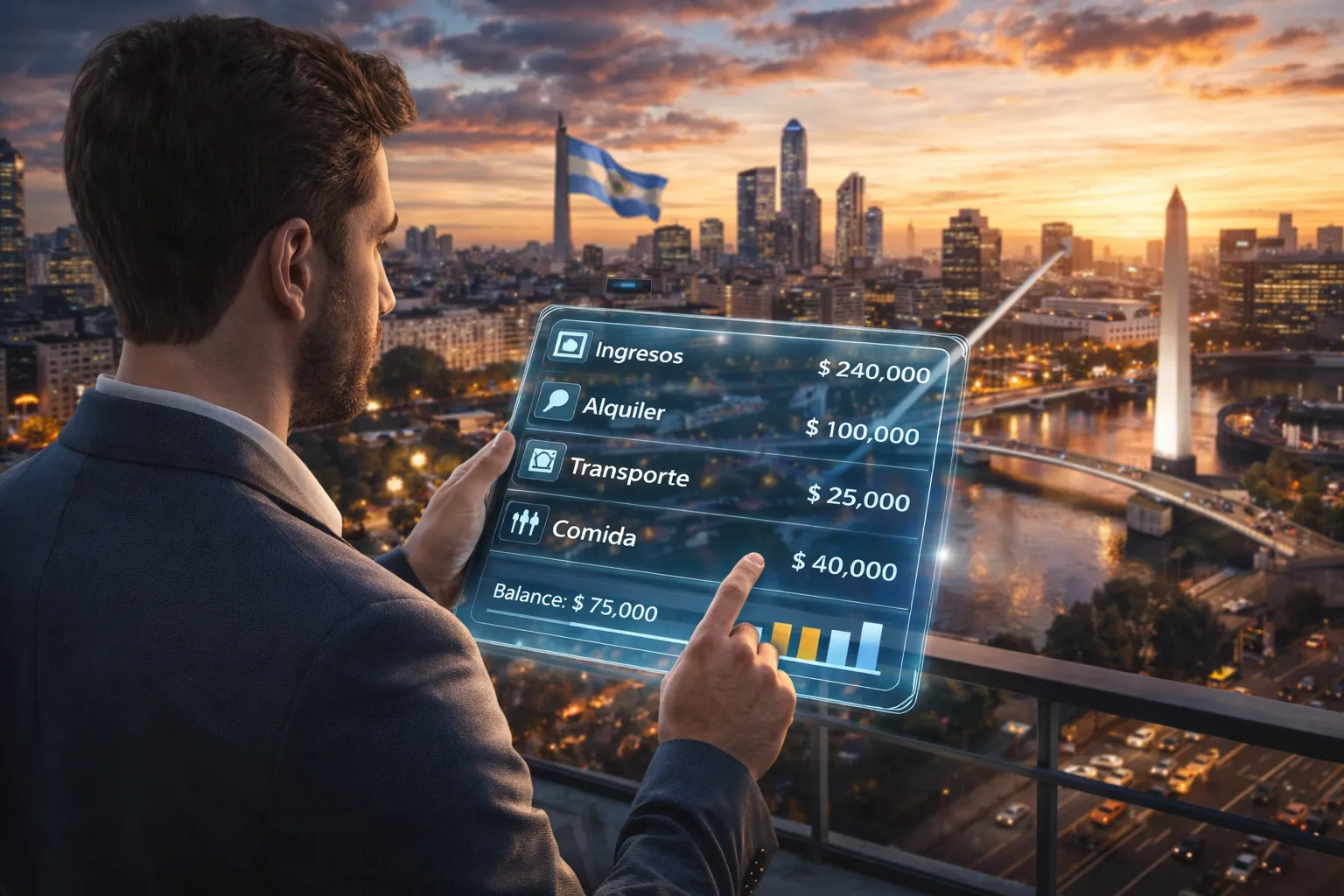 Persona evaluando salario y costo de vida en Argentina desde una interfaz laboral digital
