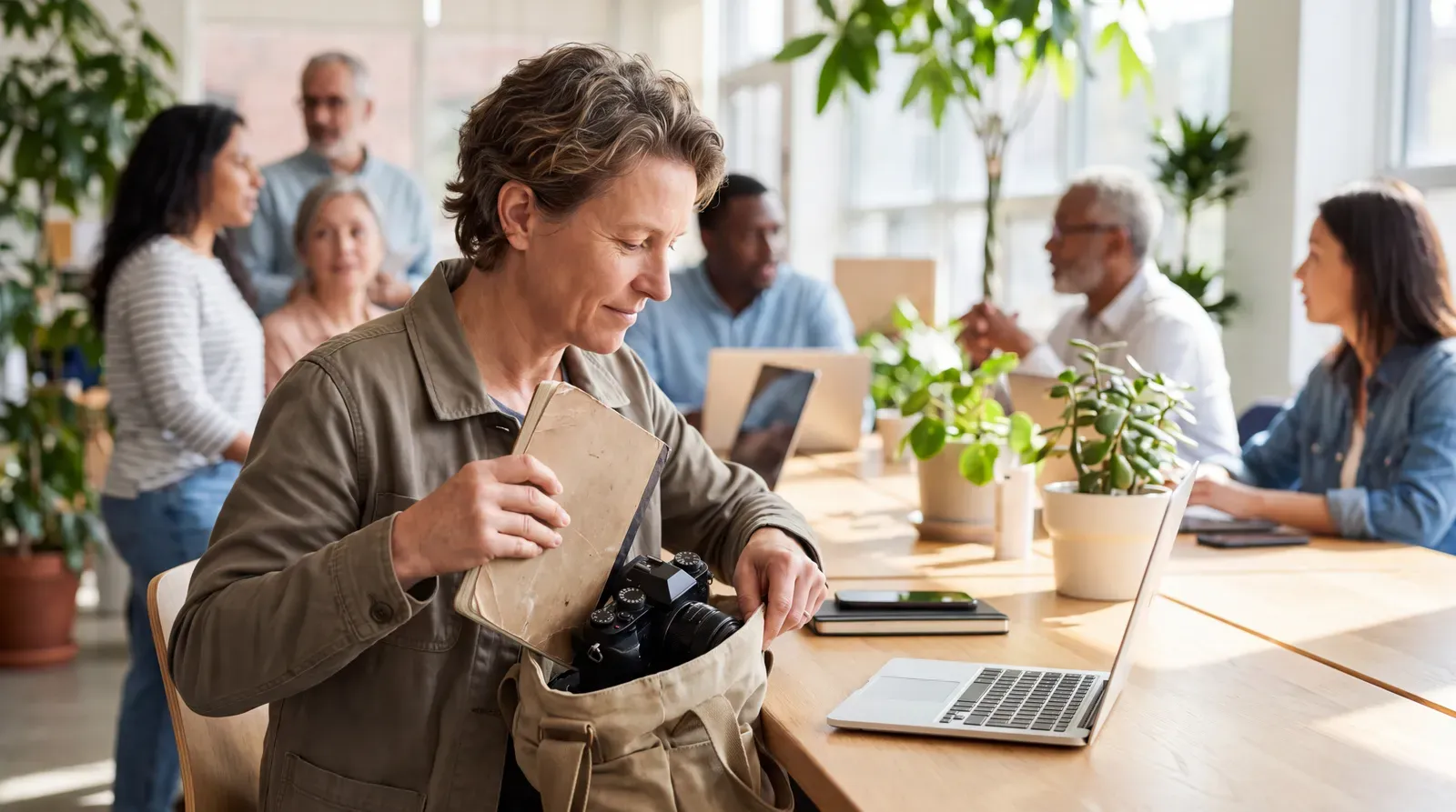 Une personne rassemble des exemples concrets de son travail pour enrichir son CV.