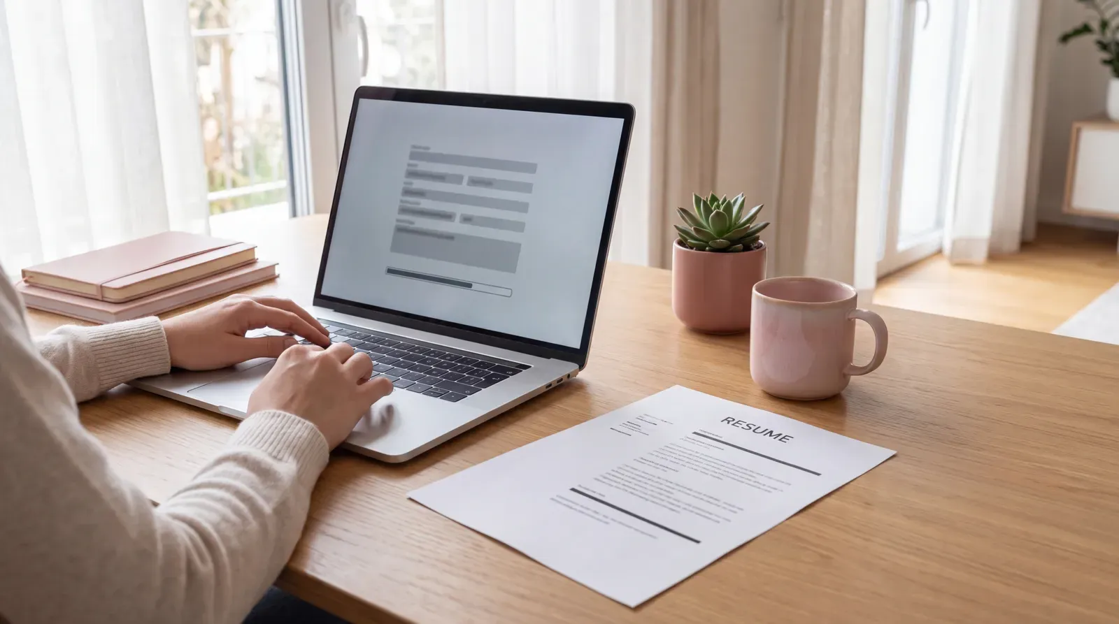 Job seeker checking application fields against their printed resume
