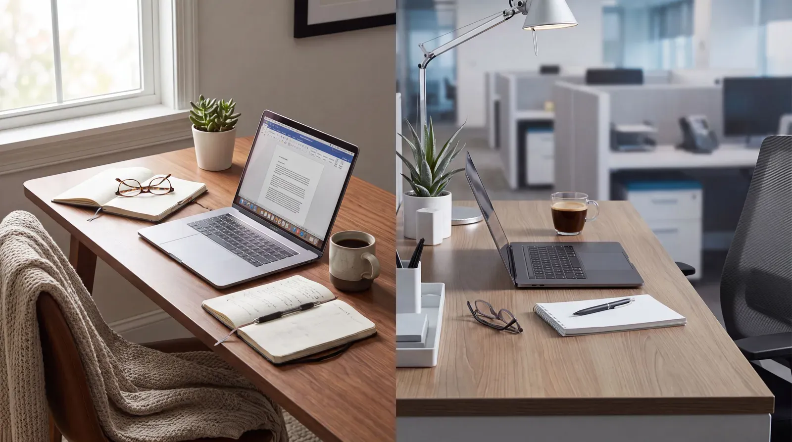 Mesa de trabalho dividida entre casa e escritório