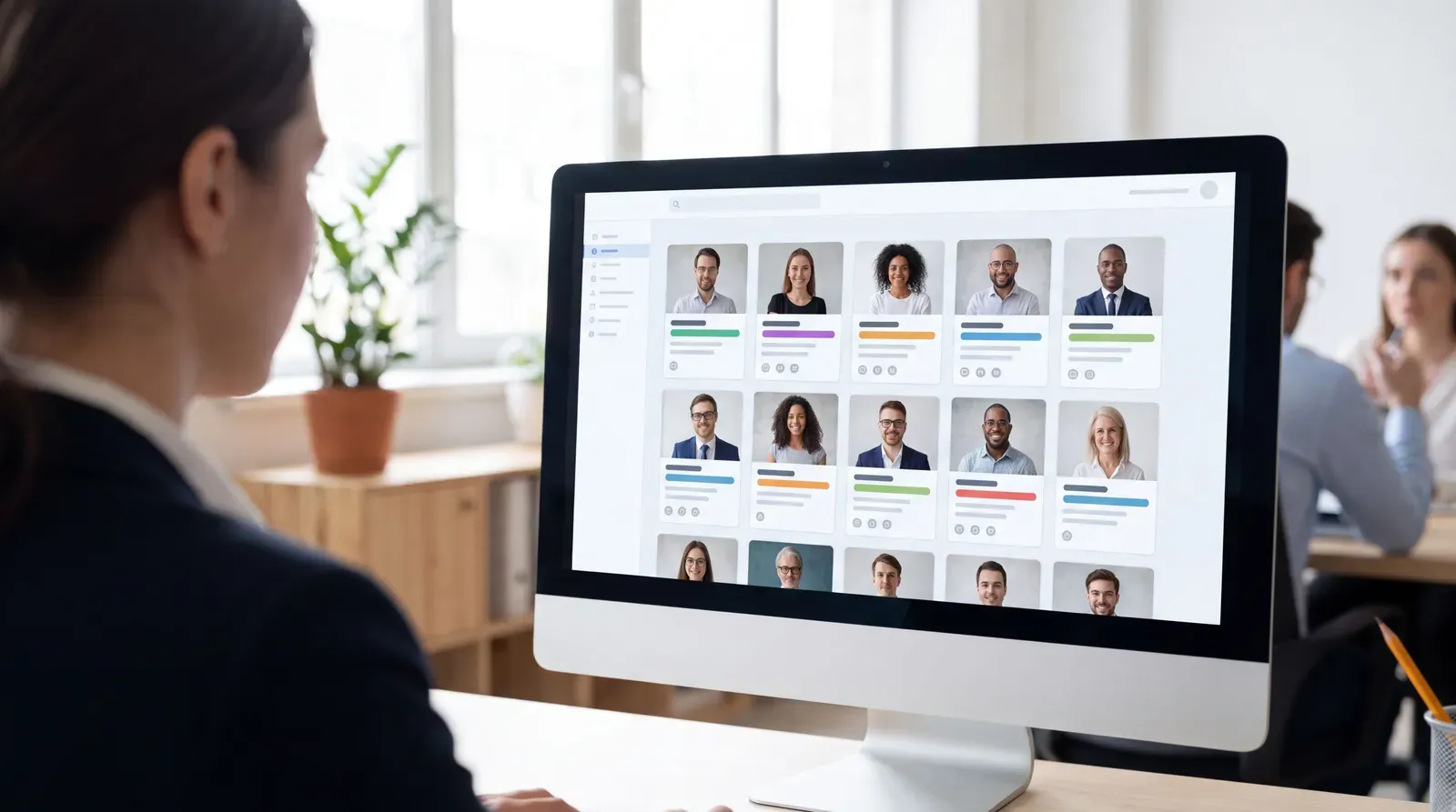 Recruiter reviewing relevant candidate profiles on a digital dashboard
