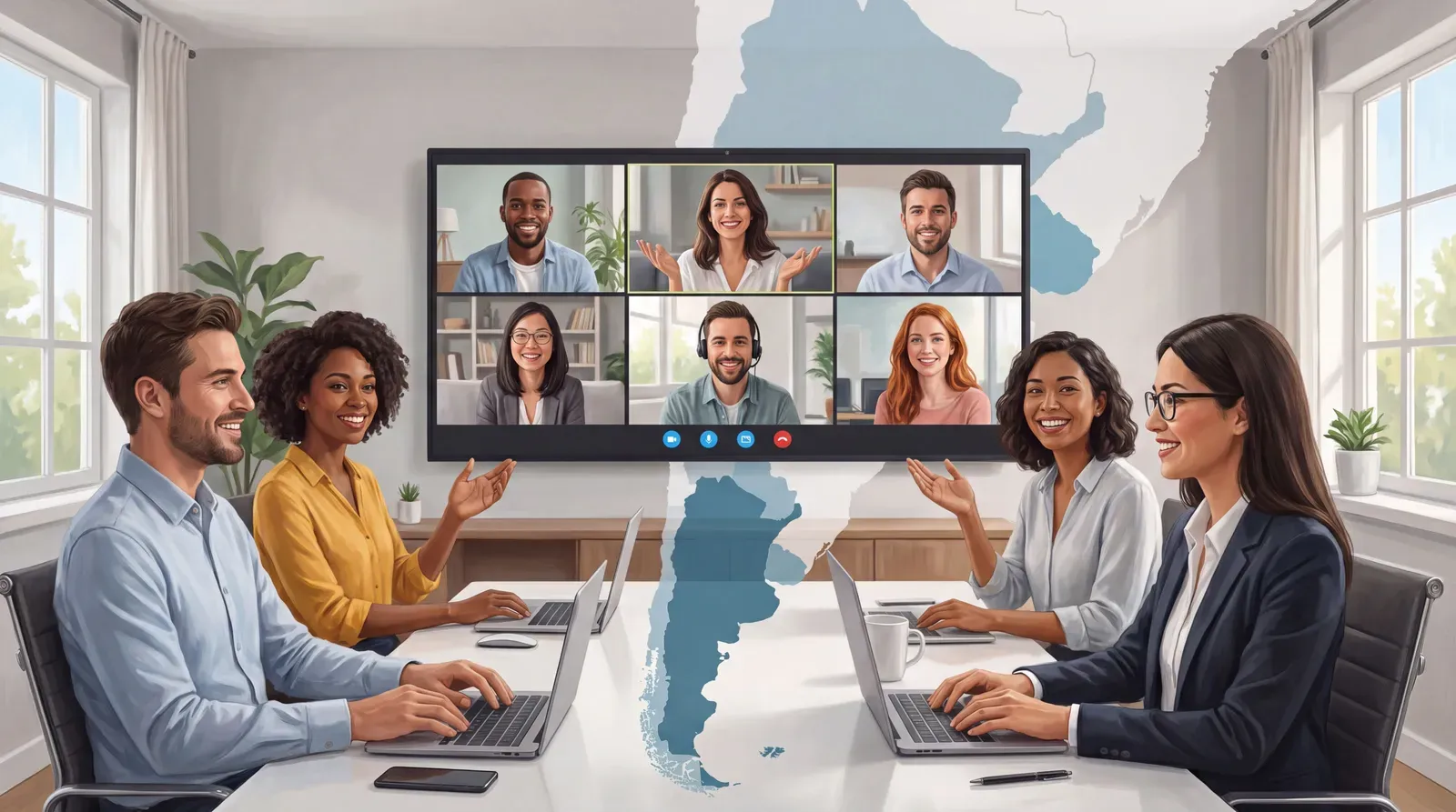 Profesionales de cinco países colaborando en un equipo remoto