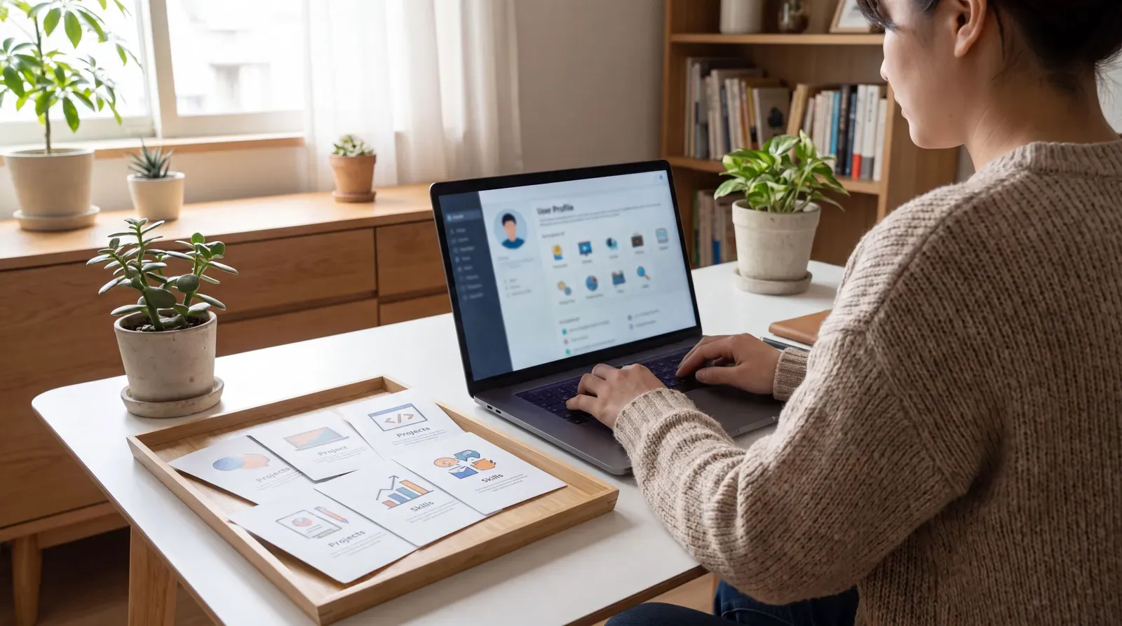 Candidata organiza CV virtual com projetos e competências